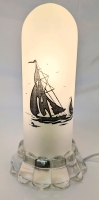 Vintage Frosted Glass Torpedo Lamp with Sailboats - 9.5" Tall