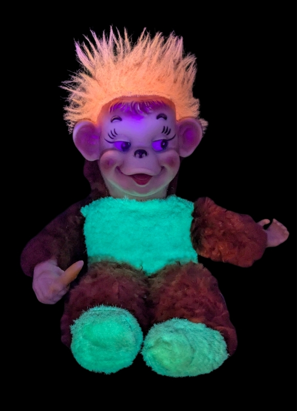 Vintage 1950's Cody Bear Toys Toronto Rubber Faced Monkey Doll with Glow in the Dark Patches & Hair - Approx 18" Tall