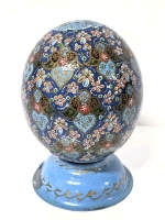 Vintage Hand Painted Real Ostrich Egg on Metal Stand - 7" Total Height