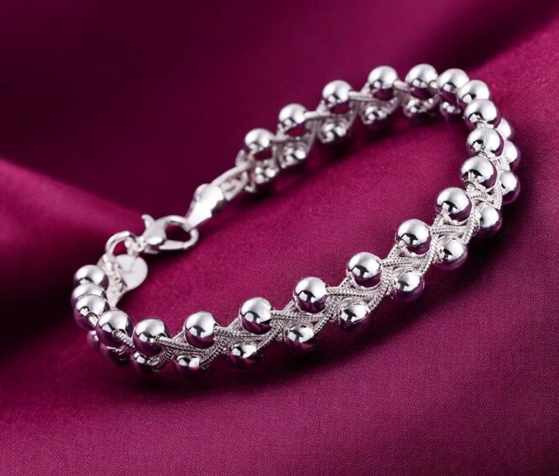 Elegant 925 Sterling Silver Bracelet Woven Bead Approximately 7.75 Inch