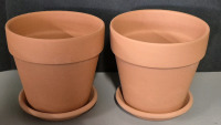2 New Terracotta Ceramic Planters - 7.5" Tall & Diameter with Drainage Holes