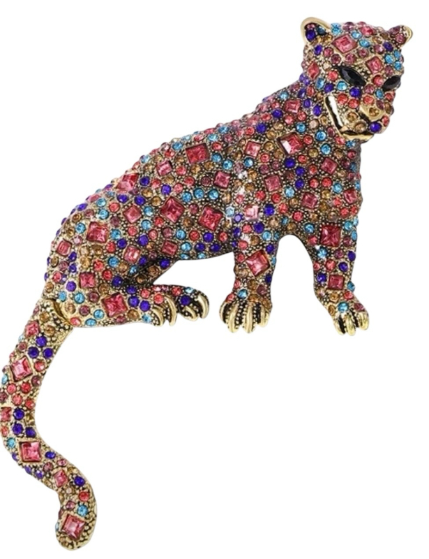 Beautiful Colourful Cheetah Brooch Substantial Approximately 2.7 x 3.25 Inch