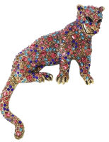 Beautiful Colourful Cheetah Brooch Substantial Approximately 2.7 x 3.25 Inch