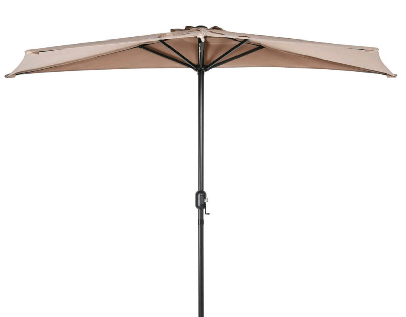New - 9ft Half Side Patio Umbrella w/Crank for Garden and Terrace, 5 Sturdy Ribs , Tan
