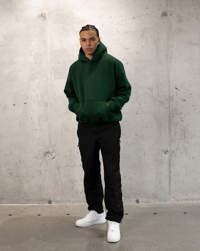 New Size Large Men's HOURS Drop Shoulder Hoodie - Forest Green | Retails $84!