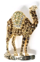 Vintage Signed AVON 866 Rhinestone Concave Camel Herder Brooch - 1.5" x 2.25" Tall