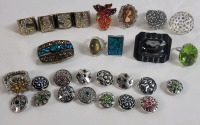 Interchangeable Snap Button Ring w/15 Charms plus Other Assorted Statement Rings including 4 Rings Spell CASH