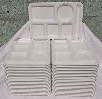 43 New 6-Slot Melamine Ware Dinner Trays , White . Trays measure 14"&times;10"