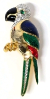 Vintage Cabouchon Rich Enamel and Crystal Maccaw Parrot Brooch - 2.75" Long