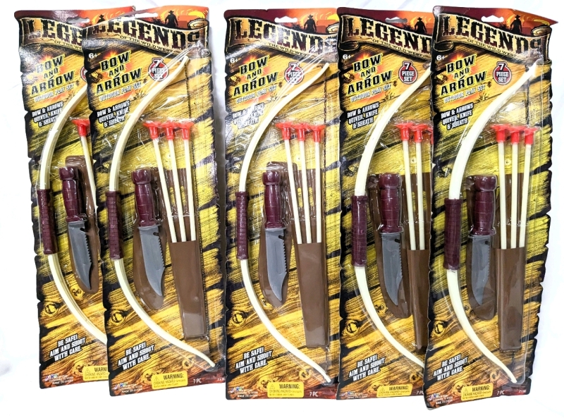 5 New Legends of the Wild West 7-Piece Bow & Arrows Outdoor Play Sets - Bows 17.5" Long
