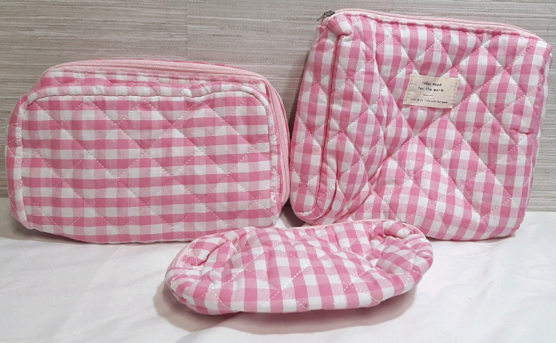 3 New Pink Zip Up Carrying Bags (Largest 10&frac12;" Wide 9" Tall, Then 10&frac12;"x6&frac12;", Smallest 8&frac12;"x5&frac12;")