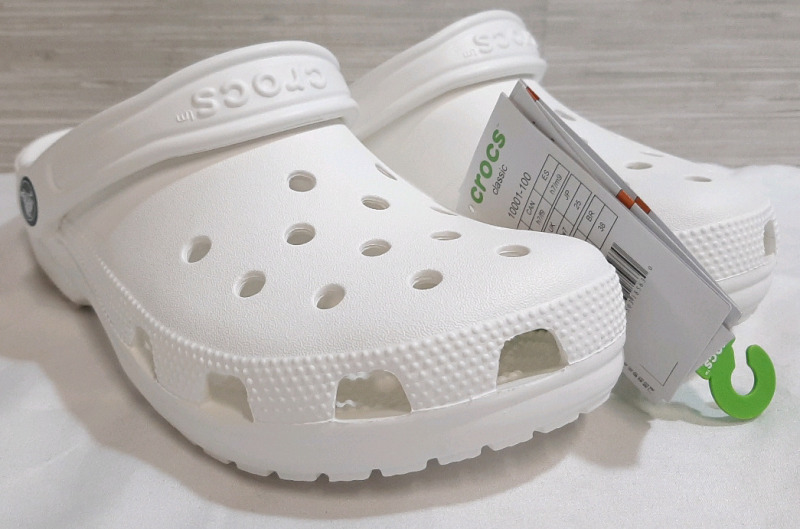 New Pair of Classic White Crocs, Size m7/w9