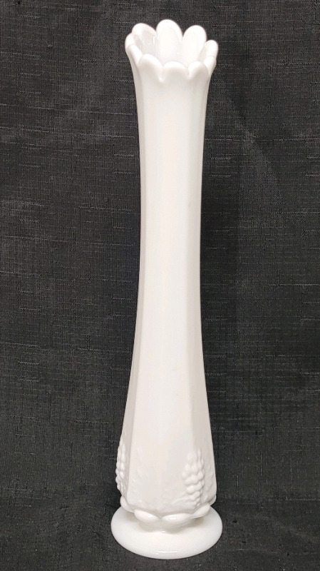Westmoreland Milk Glass Grape Swing Vase , measures 14.5" tall . No chips or cracks