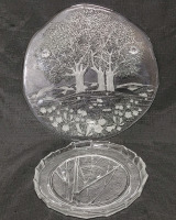 Vintage Kosta Boda 13 1/4" Frosted " Trees " Platter & Kosta Boda 9 3/4" " Tree Branches " Serving Plate .