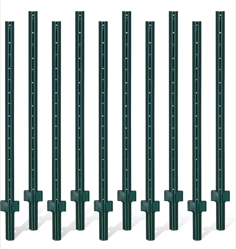 10 New: Sturdy Duty Metal Fence U-Posts - Green - 3 Feet Tall - Retails For 128$