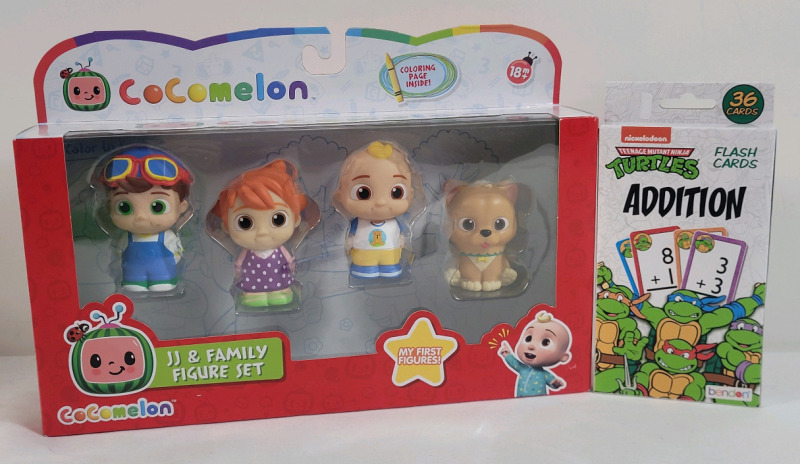 New - Child's Toy & Math Learning Cards . JJ & Family Figure Set and TMNT Addition Flash Cards