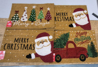 4 New Holiday Style Non Skid Indoor Christmas Coir Doormats 18 by 27"