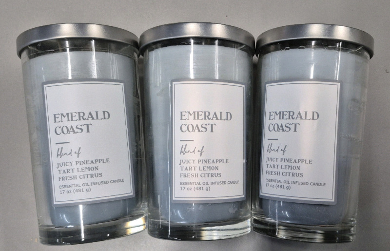 3 New Emerald Coast Scented Candles 481g