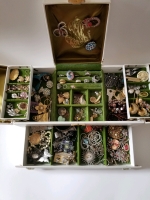 Large vintage Buxton jewelry box with contents
