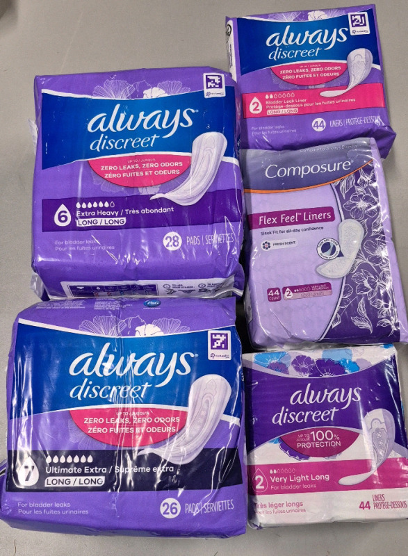 5 New Packs Always Discreet Pads & Liners For Bladder Leaks