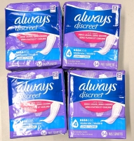 4 New Packs ALWAYS DISCREET #4 Moderate Absorbency Long Pads - 54 Pads per Pack