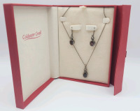 Vintage Coldwater Creek Sterling Silver & Garnet Necklace & Pierced Earrings in Original Box