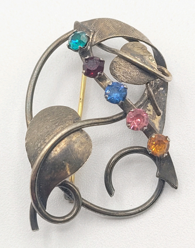 Vintage Silver Russian Brooch w/Five (5) Stones . Marked 88 & Makers Mark