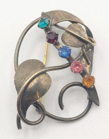 Vintage Silver Russian Brooch w/Five (5) Stones . Marked 88 & Makers Mark