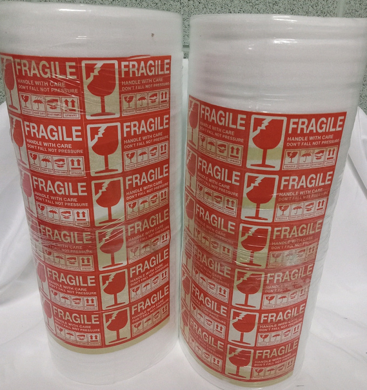 2 New Rolls of 12" x 62" Packing Foam Wrap & Fragile Stickers