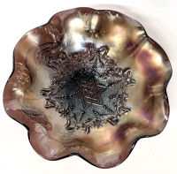Vintage Signed NORTHWOOD STAR OF DAVID Bows & Grapes Amethyst Carnival Glass Footed Dish - 8.25" x 3.25" Tall