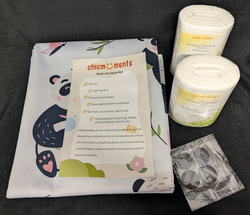 New: Multi-Use Splash Mat and 2 Bamboo Cleaning Cloths - Splashmat Dimensions are 150cm x 150cm