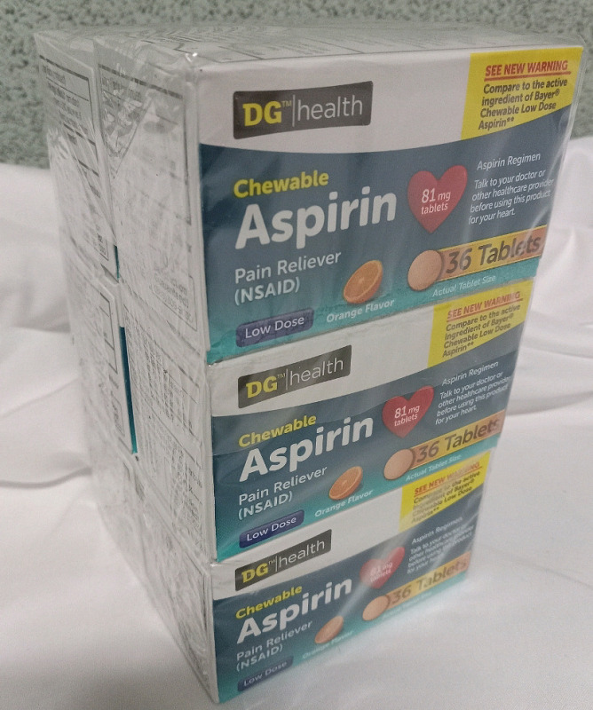 6 New | DG Health Chewable Asprins | 81mg Tablets | 36 Tablets a bottle
