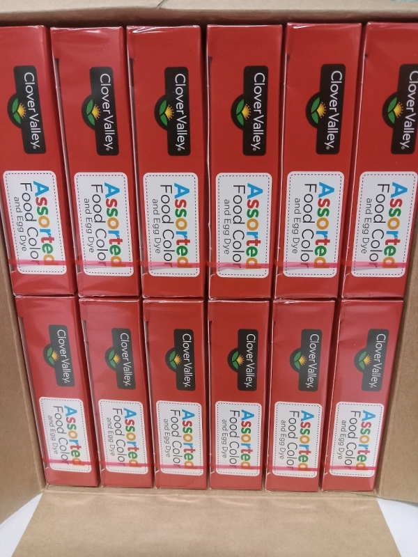12 New Packs | CloverValley Assorted Food Color & Egg Dye | Each Comes w/ 0.3 Oz Vials of Red, Blue, Green & Yellow