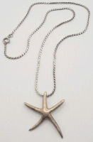 Sterling Silver Starfish Pendant w/Chain . Chain is Unmarked , measures 17"