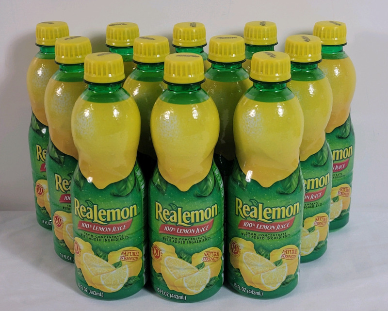 12 New ReaLemon 100% Lemon Juice , 15fl. oz. / 443ml . Best Before 08/19/25 - 10/04/25