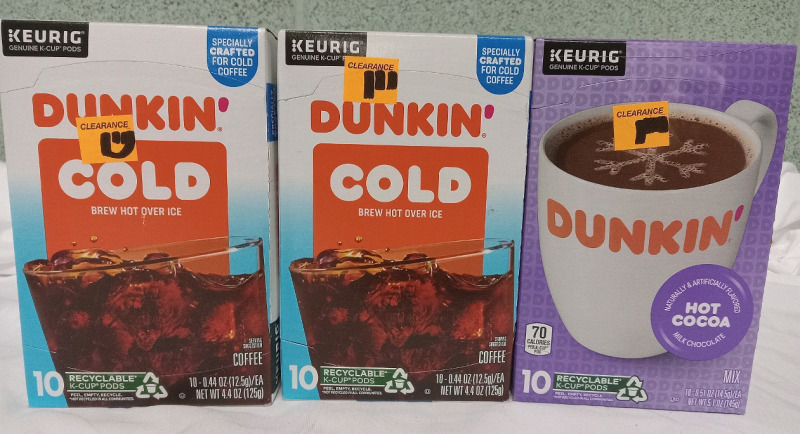 3 New Packs | Keurig Dunkin' Cold Brew & Hot Cocoa 30 K-Cups Total