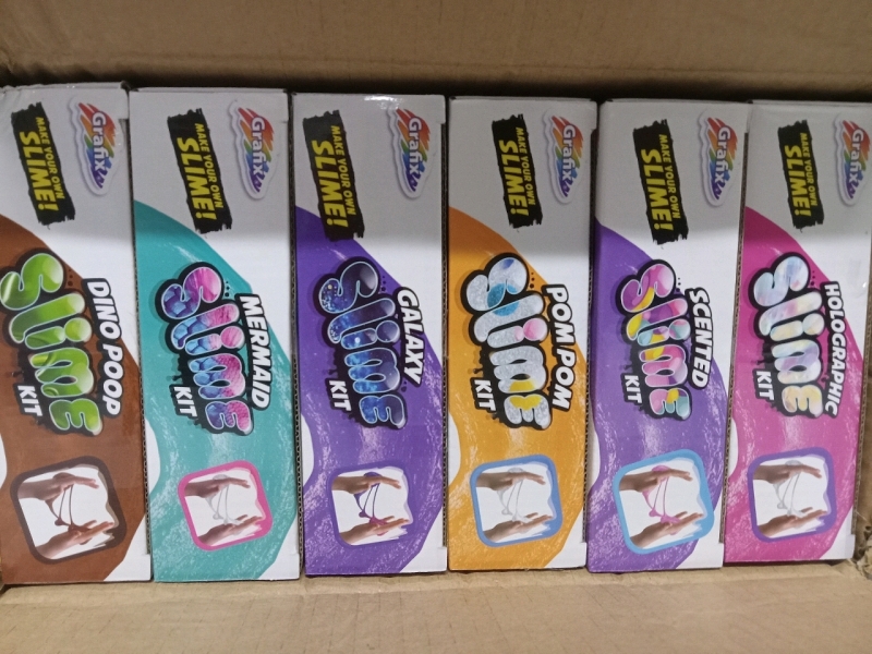 6 New Boxes | Grafix Slime Kits | Includes Mermaid, Holographic, Pompom, Dino Poop, Galaxy & Scented