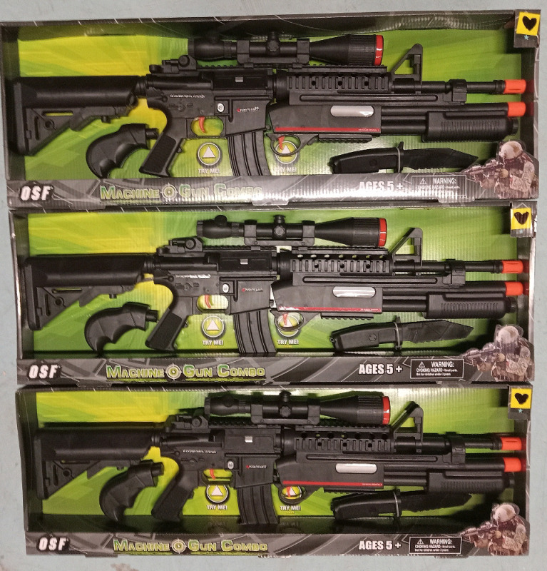 3 New | Toy Machine Gun Combo Models w/ Real Gun Sounds | Each includes toy Knife, Toy shotgun & Toy Machine gun