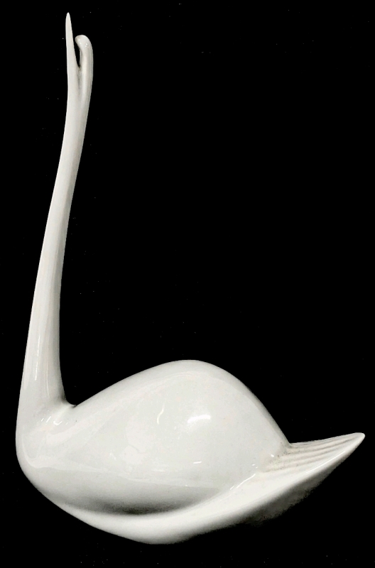 Vintage Czech Royal Dux Jaroslav Ježek Long Neck Porcelain Swan Figure - 9.75" Tall