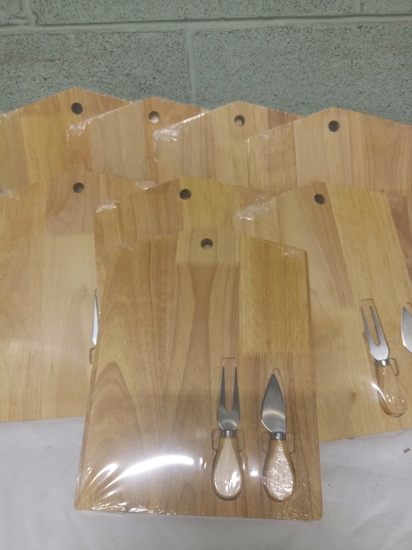 8 New | 9"x11" Cheese Boards w/ Cheese Knife & 2 Pronged Fork