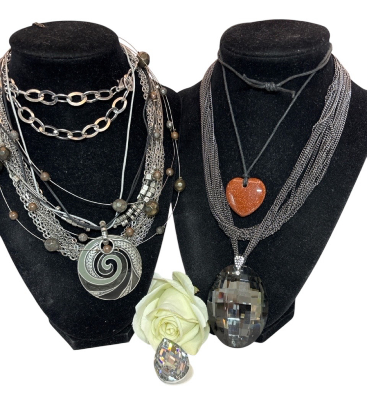 4 Multiple Strand Necklaces One Goldstone Heart Necklace