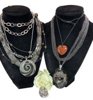 4 Multiple Strand Necklaces One Goldstone Heart Necklace