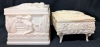 Possibly Antique Celluloid Box with Sapphic Scenes of Women and Mermaids, Small Footed Celluloid Jewelry Box, Intricately Hand Beaded Clutch Purse Made in France - Mermaid Box 3.5" x 3.5" x3.5" - 3
