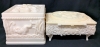 Possibly Antique Celluloid Box with Sapphic Scenes of Women and Mermaids, Small Footed Celluloid Jewelry Box, Intricately Hand Beaded Clutch Purse Made in France - Mermaid Box 3.5" x 3.5" x3.5" - 4