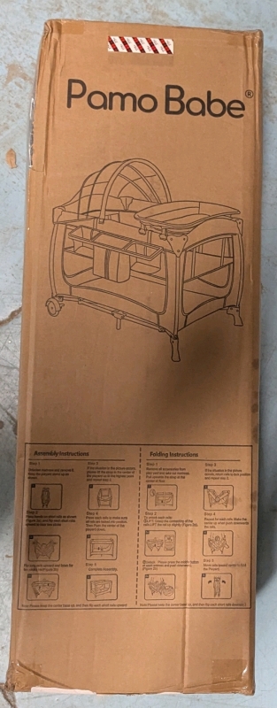 As New: Pamo Babe Portable Baby Playard with Canopy Nursery Center Play Yard with Bassinet & Changing Table - Grey - See Description