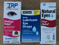 3 New: Eye Drops - TRP PinkEye Relief Sterile Eye Drops 10ml EXP 02/24 - DG Health Sterile Lubricant Eye Drops 15ml EXP 10/2023 - Natural Eyes Style Relief Sterile Eye Ointment EXP 02/2025