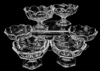 6 Footed Glass Ice Cream / Sundae Bowls with Scalloped Tops - 4.4" Diameter x 3" Tall