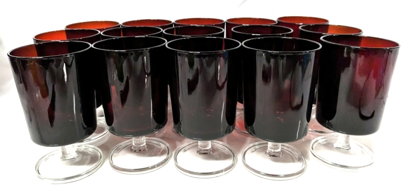 15 Vintage Unsigned Cavalier France Ruby Red Footed Aperitif/Sherry/Port/Liqueur Glasses - 5.25" Tall ea