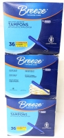 3 New Packs Rexall BREEZE Unscented Tampons Triple Pack with Plastic Applicators - 36 Tampons (20 Regular, 8 Super, 8 Super Plus Absorbency) Each