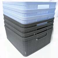 6 New Plastic Storage Bins - 13.5" x 11.3" x 5.1" ea (One Bin Cracked)